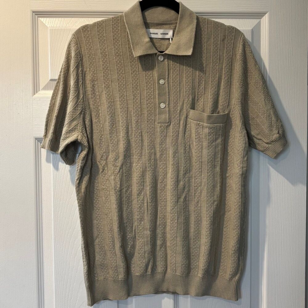 Samsoe Samsoe Men's Polo Shirt Agate Gray Size Medium Light Cotton Wool Knit NWT